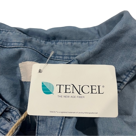 Thread & Supply Women Light Blue Wash Chambray at Knee Dress Sz L Button-Up NWT - Picture 9 of 16